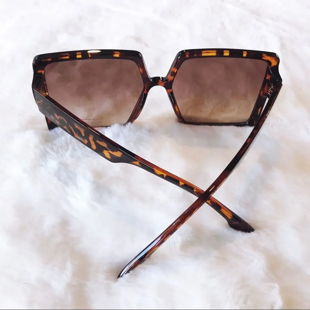 Molly Tortoise Brown Oversize Rectangle Sunglasses